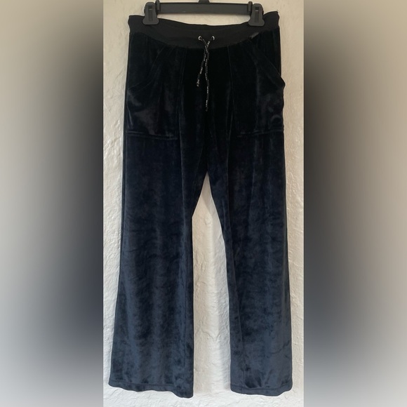 BCBGMAXAZRIA Valour Sz M wide leg sweatpants women’s black Pull On Lounge Velvet - Picture 1 of 6